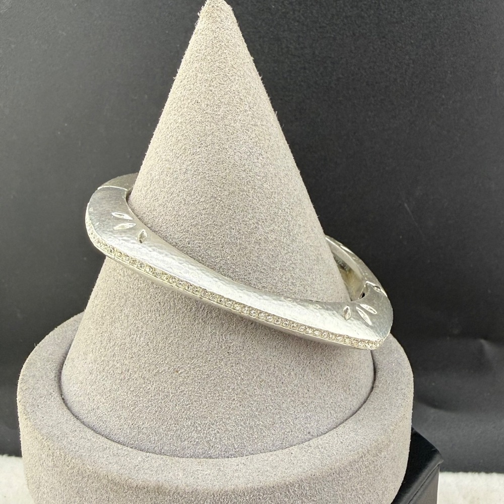 Vintage Brighton Bangle Bracelet Hinged Silver Tone Rhinestone Signed 6.5"